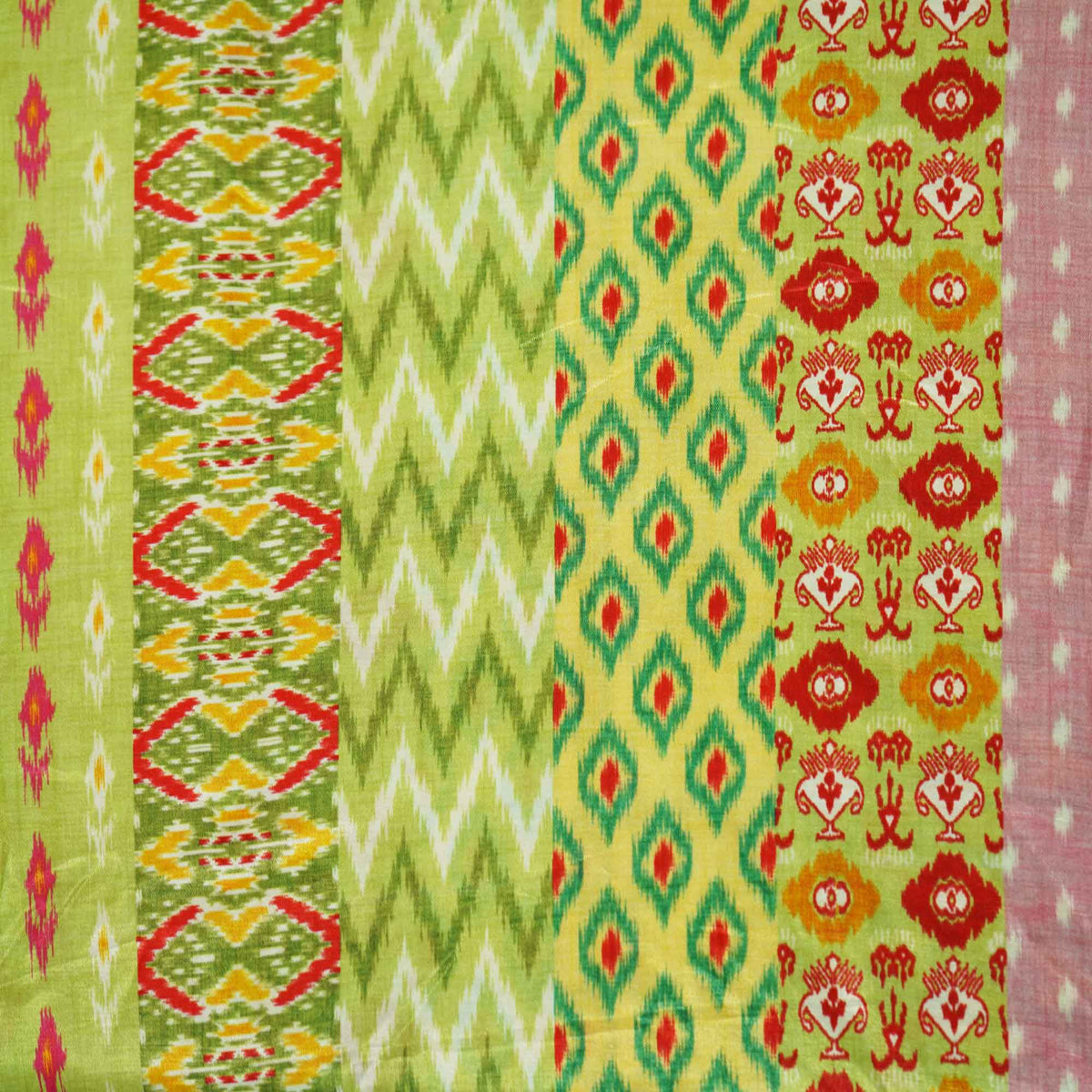 Light Green Blue Multicolor Ikkat Print Bemberg Gajji Silk GT-15580