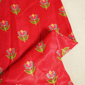 Red Floral Print Bemberg Gajji Silk GT-15583
