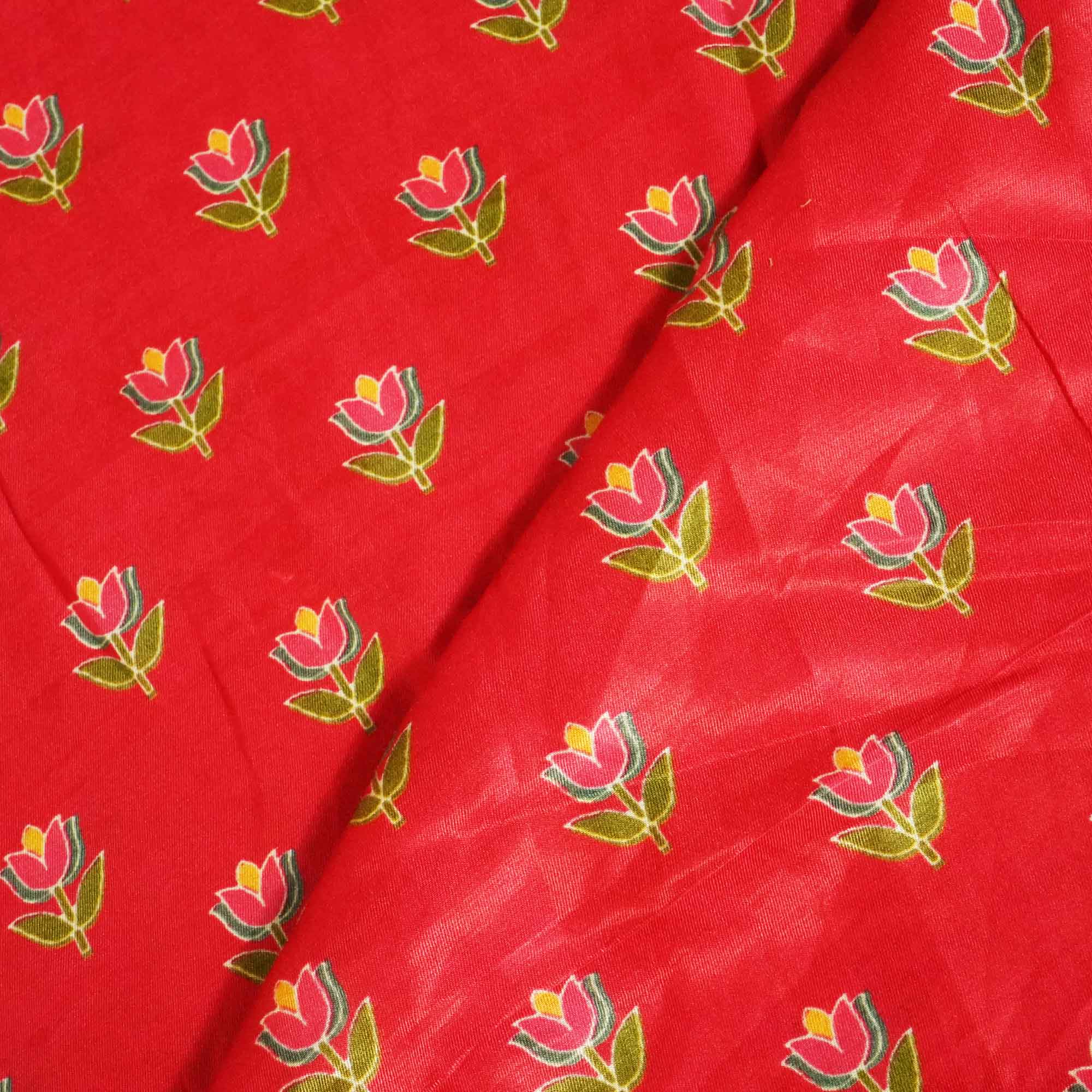 Red Floral Print Bemberg Gajji Silk GT-15583