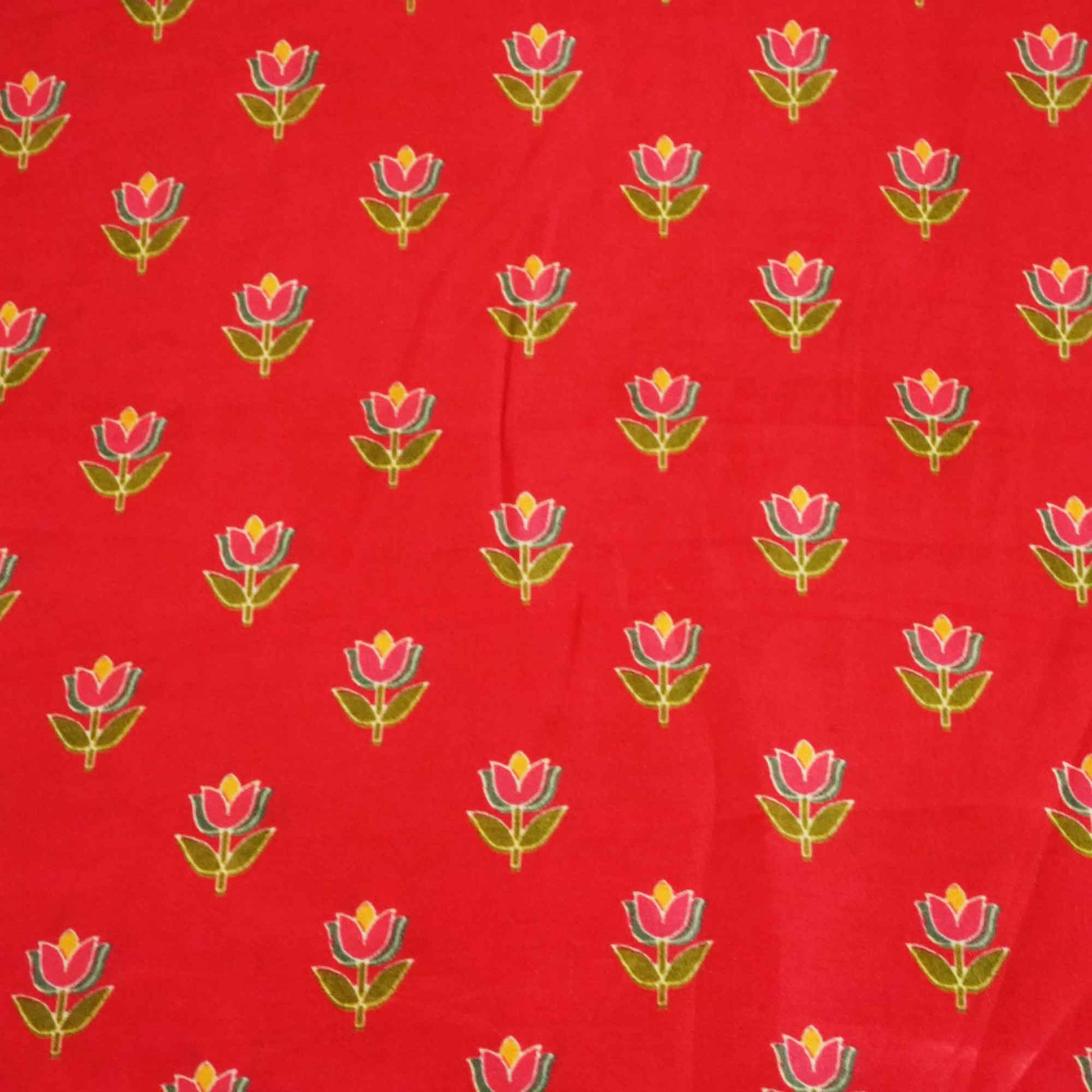 Red Floral Print Bemberg Gajji Silk GT-15583