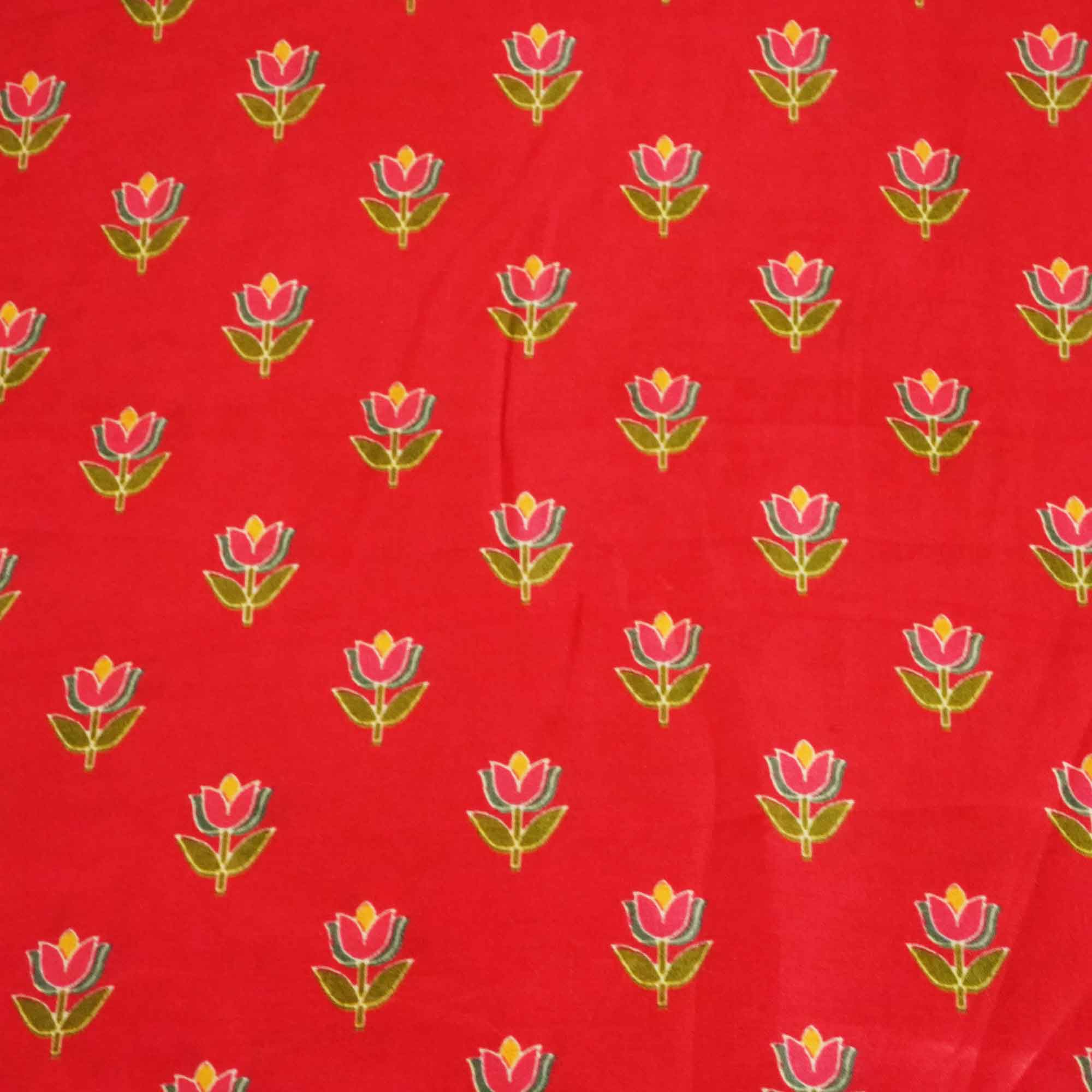 Red Floral Print Bemberg Gajji Silk GT-15583