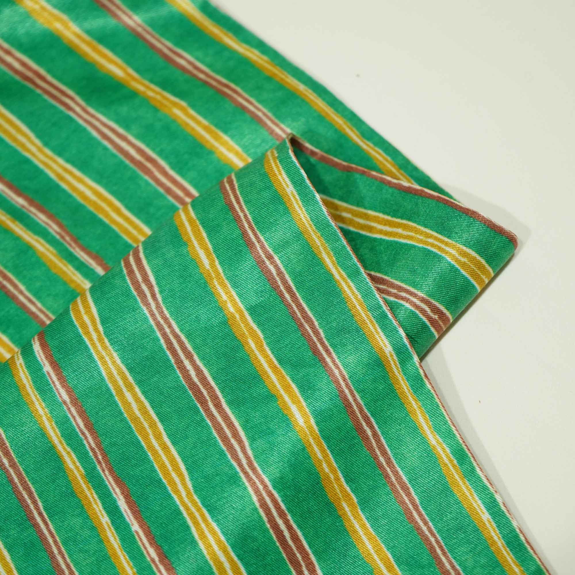 Green Yellow Stripes Floral Print Bemberg Gajji Silk GT-15586