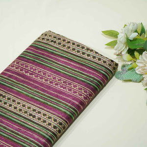 Purple Green Stripes Floral Print Bemberg Gajji Silk GT-15587