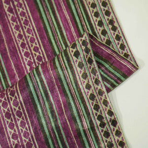Purple Green Stripes Floral Print Bemberg Gajji Silk GT-15587
