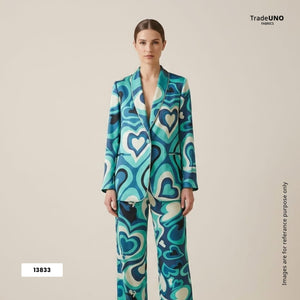 Green Blue Abstract Print Armani Satin Fabric VC-13833 - TradeUNO
