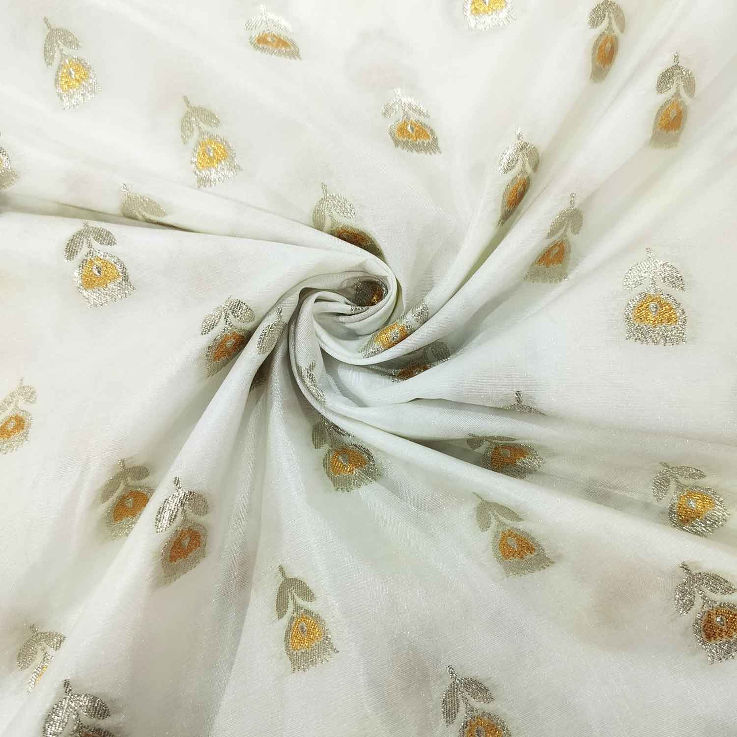 White Yellow Buti Dyeable Katan Silk KRE-15608