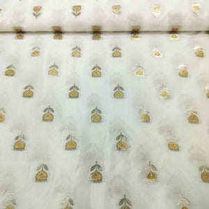 White Yellow Buti Dyeable Katan Silk KRE-15608