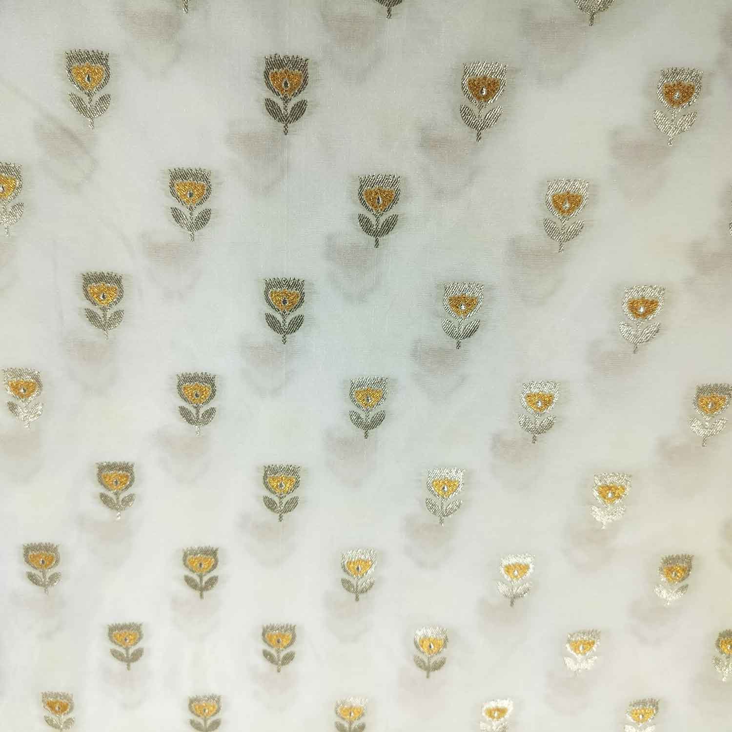 White Yellow Buti Dyeable Katan Silk KRE-15608