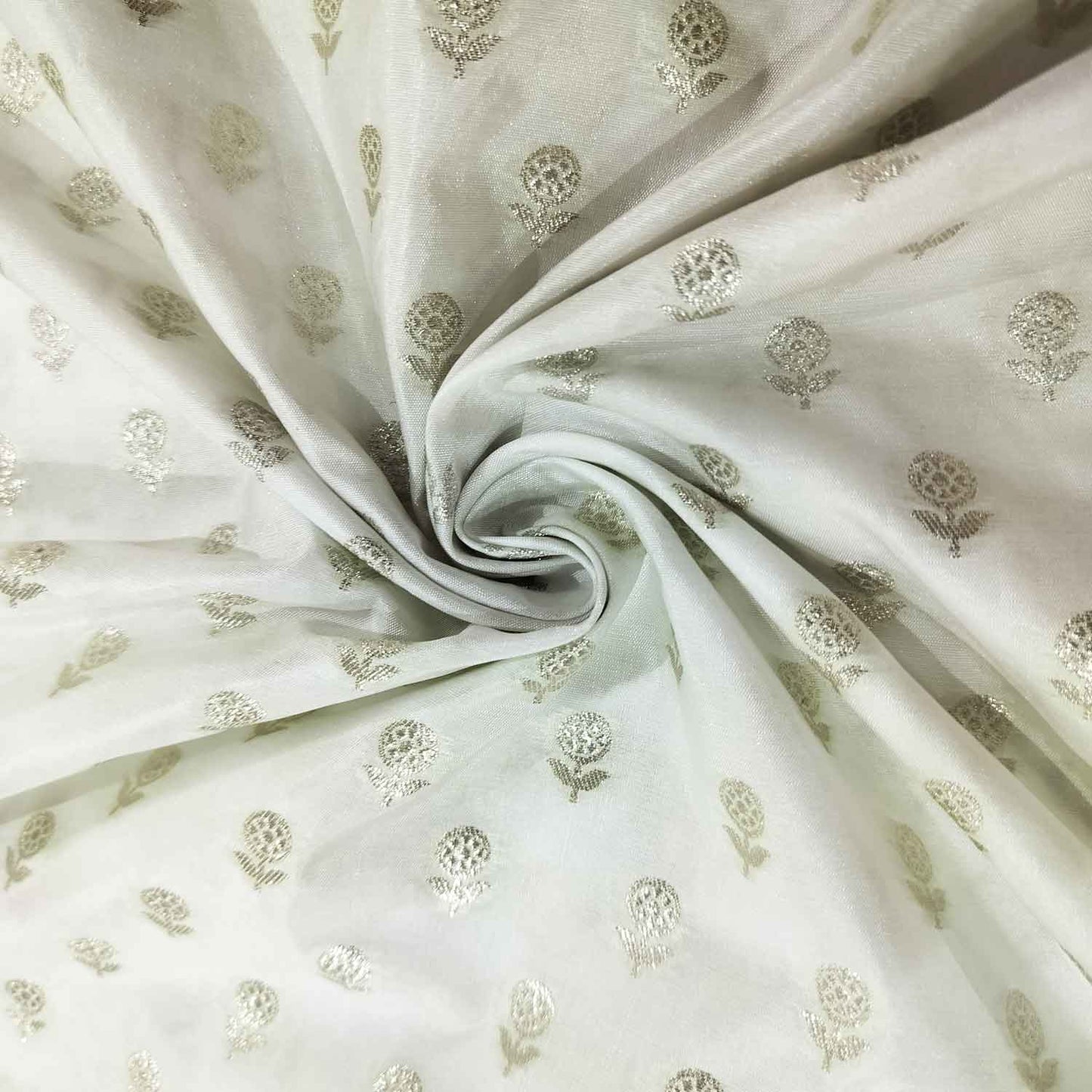 White Gold Floral Dyeable Katan Silk KRE-15611