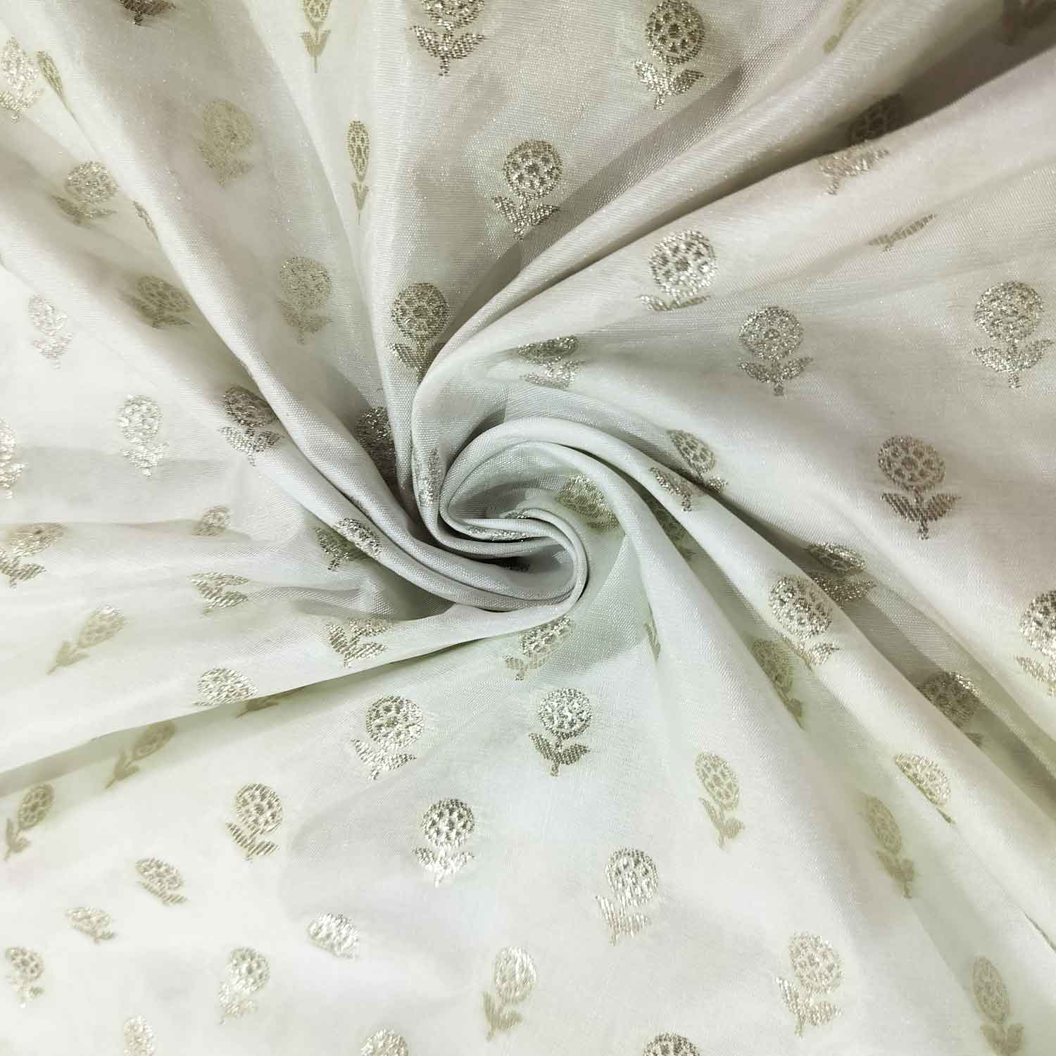 White Gold Floral Dyeable Katan Silk KRE-15611