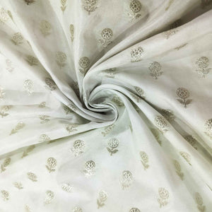 White Gold Floral Dyeable Katan Silk KRE-15611