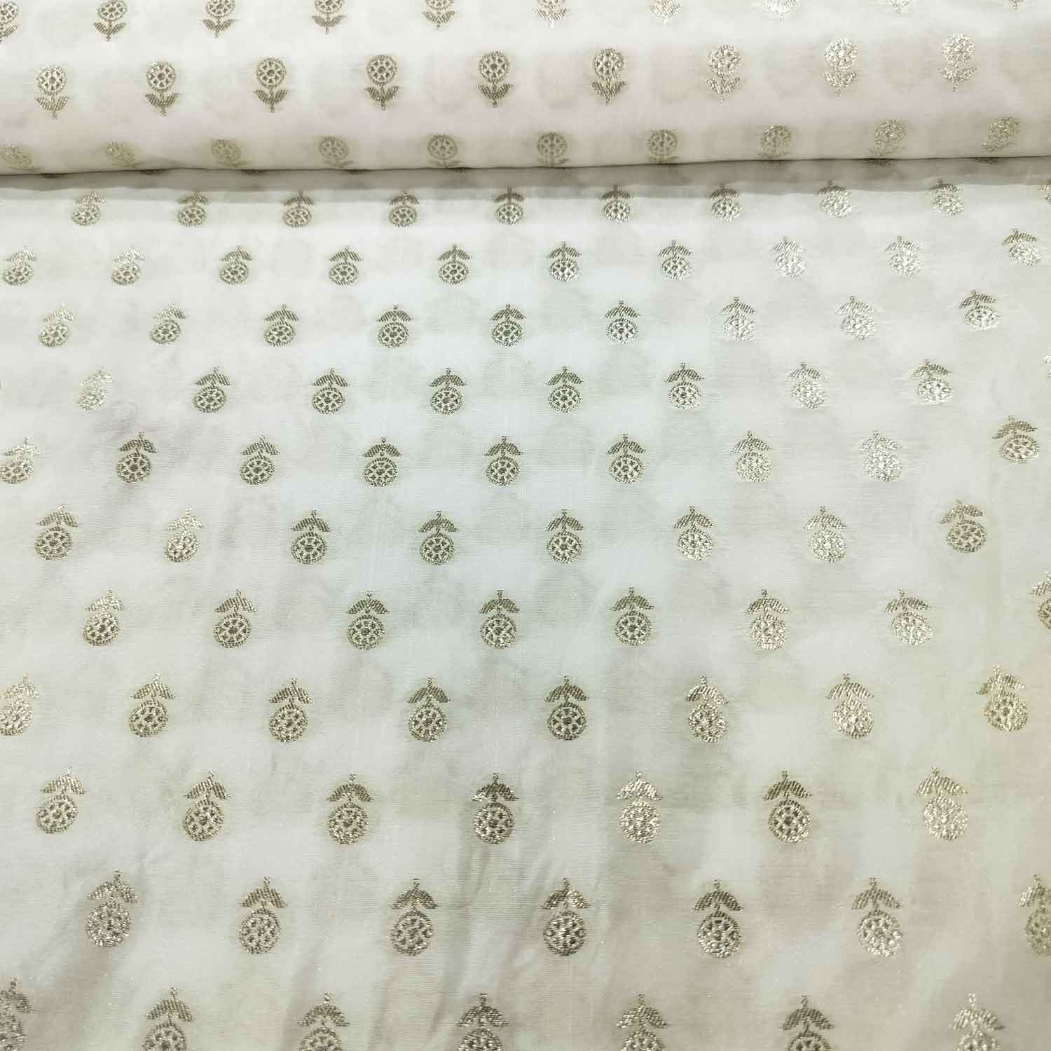 White Gold Floral Dyeable Katan Silk KRE-15611