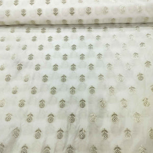 White Gold Floral Dyeable Katan Silk KRE-15611