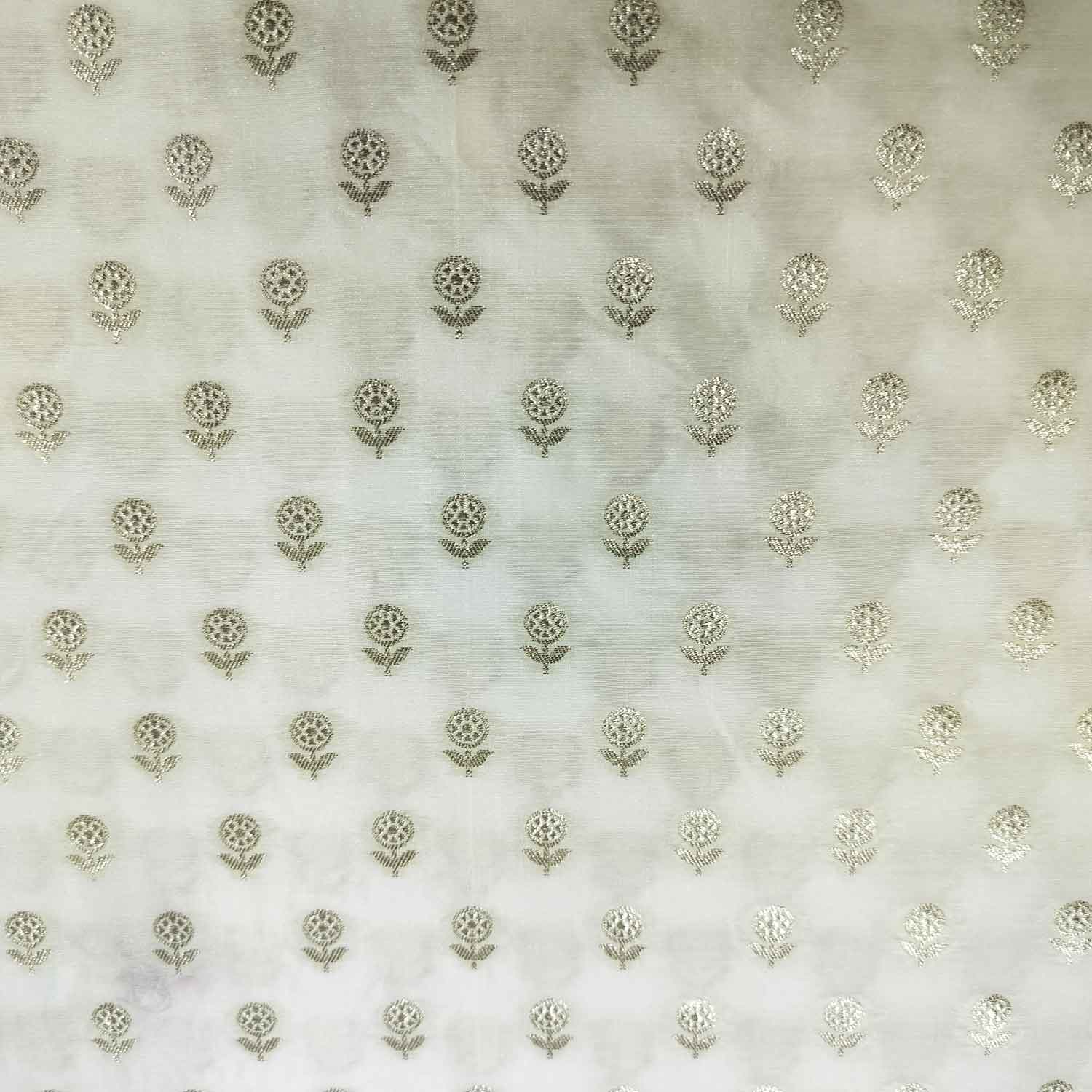 White Gold Floral Dyeable Katan Silk KRE-15611