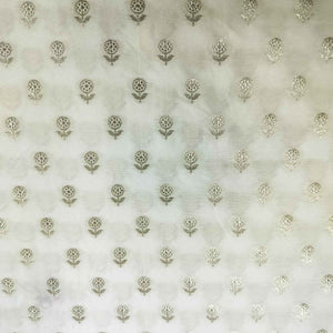 White Gold Floral Dyeable Katan Silk KRE-15611