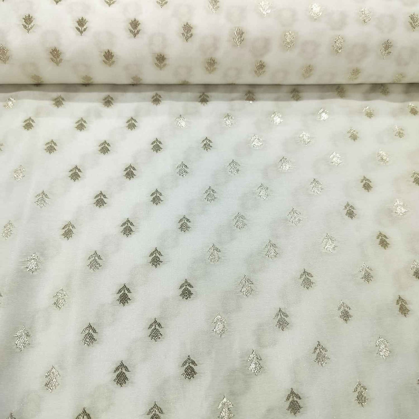 White Gold Floral Buti Dyeable Katan Silk KRE-15612