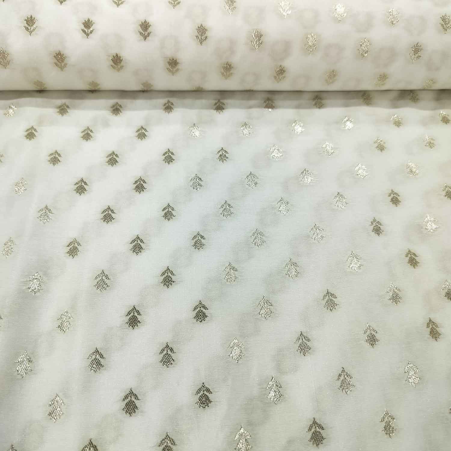White Gold Floral Buti Dyeable Katan Silk KRE-15612