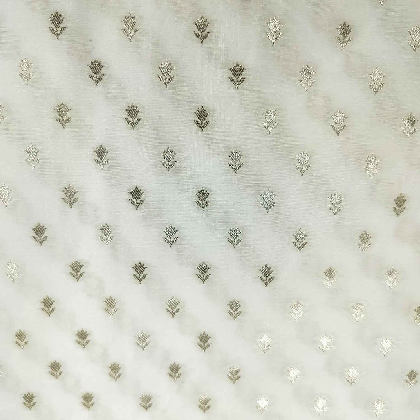 White Gold Floral Buti Dyeable Katan Silk KRE-15612