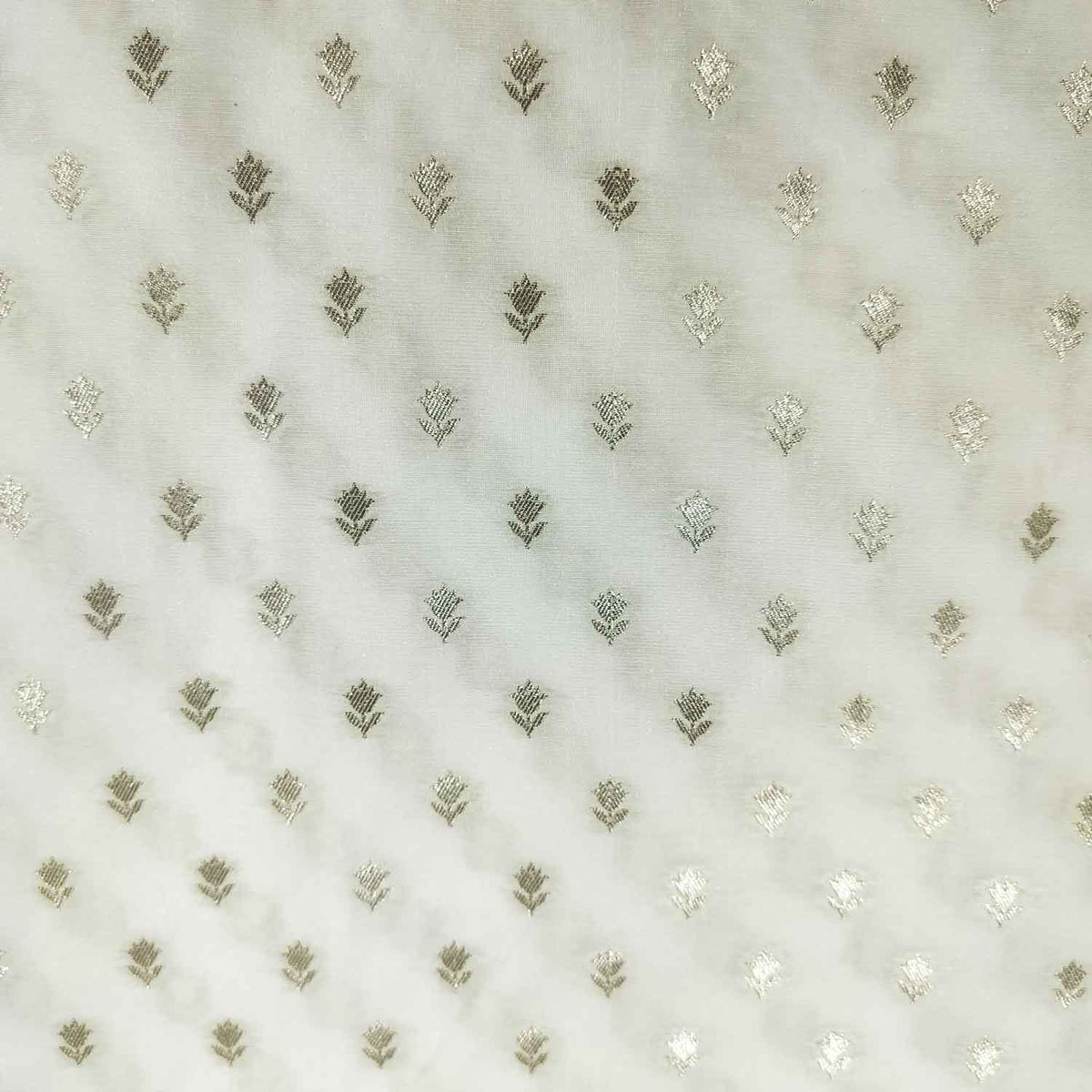 White Gold Floral Buti Dyeable Katan Silk KRE-15612