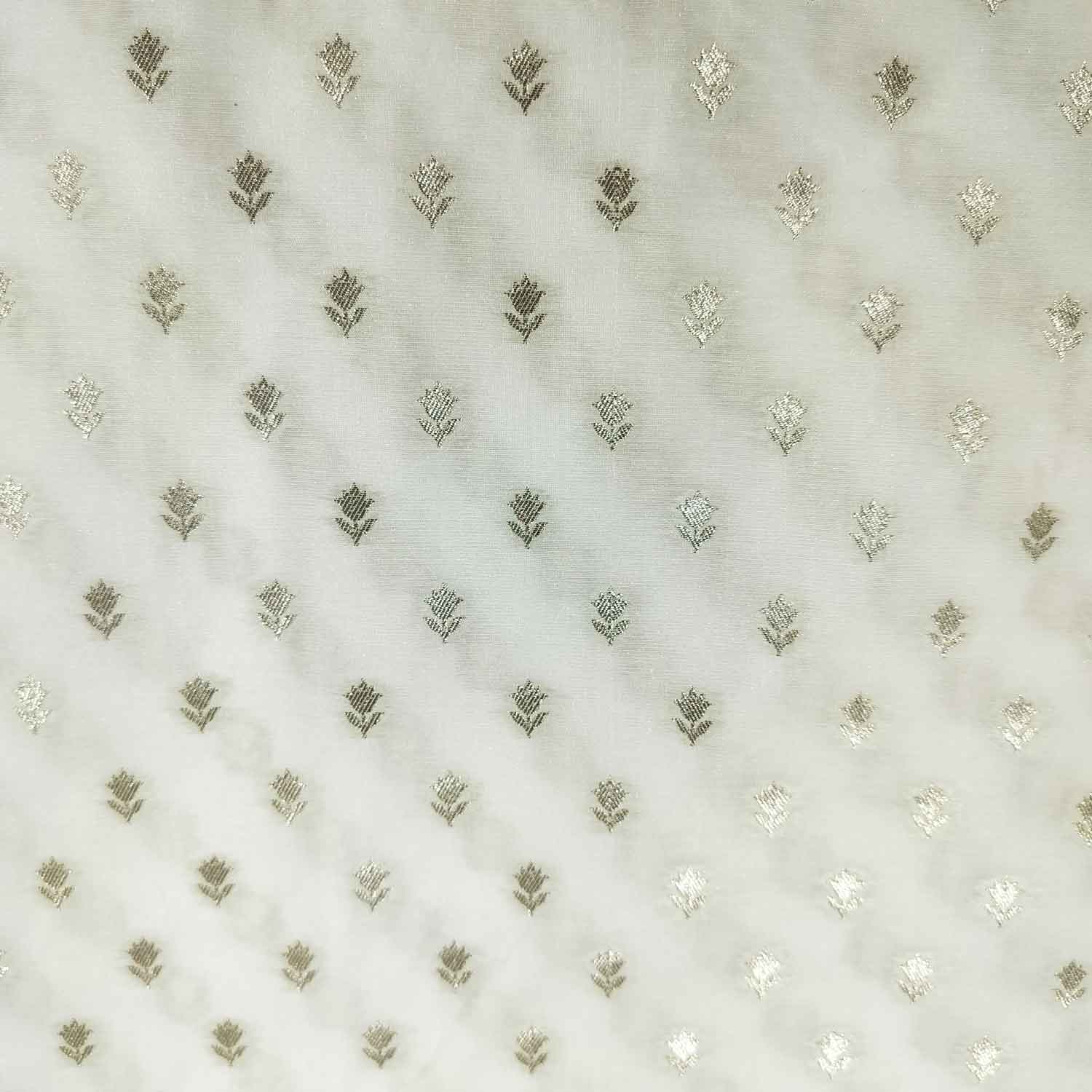 White Gold Floral Buti Dyeable Katan Silk KRE-15612