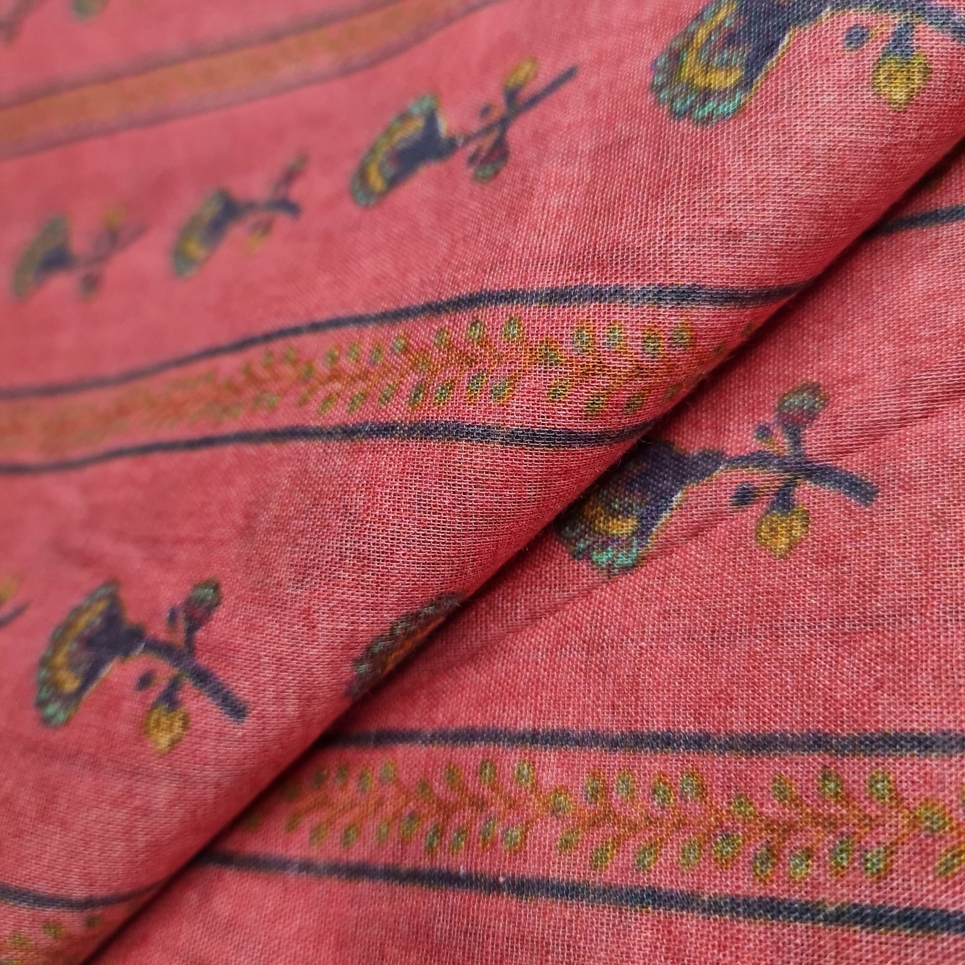 Premium Pink Traditional Print Cotton Mulmul Fabric