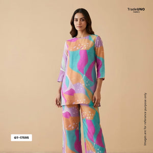 Premium Multicolour Abstract Print Organza Fabric GT-17595 - TradeUNO