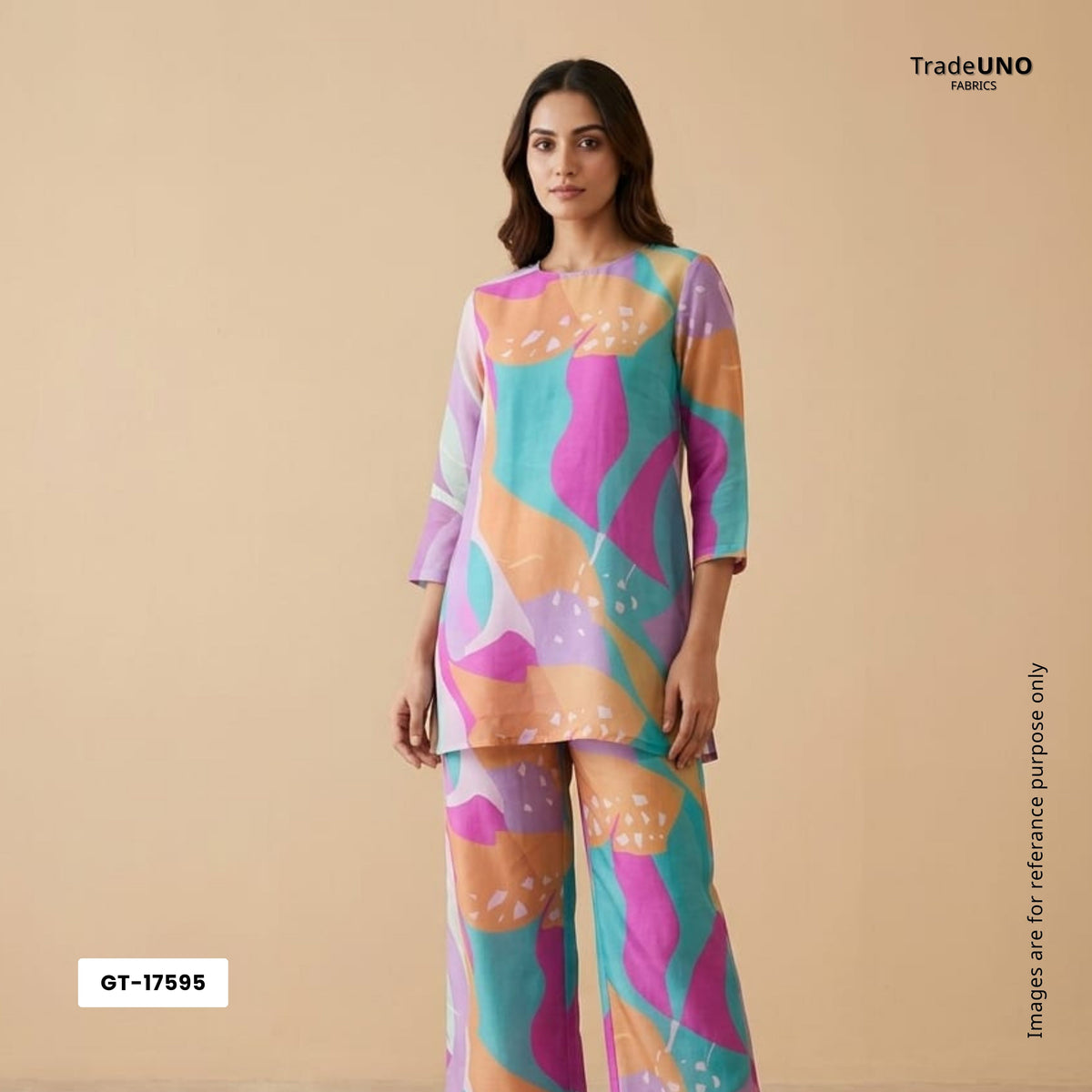 Premium Multicolour Abstract Print Organza Fabric GT-17595 - TradeUNO