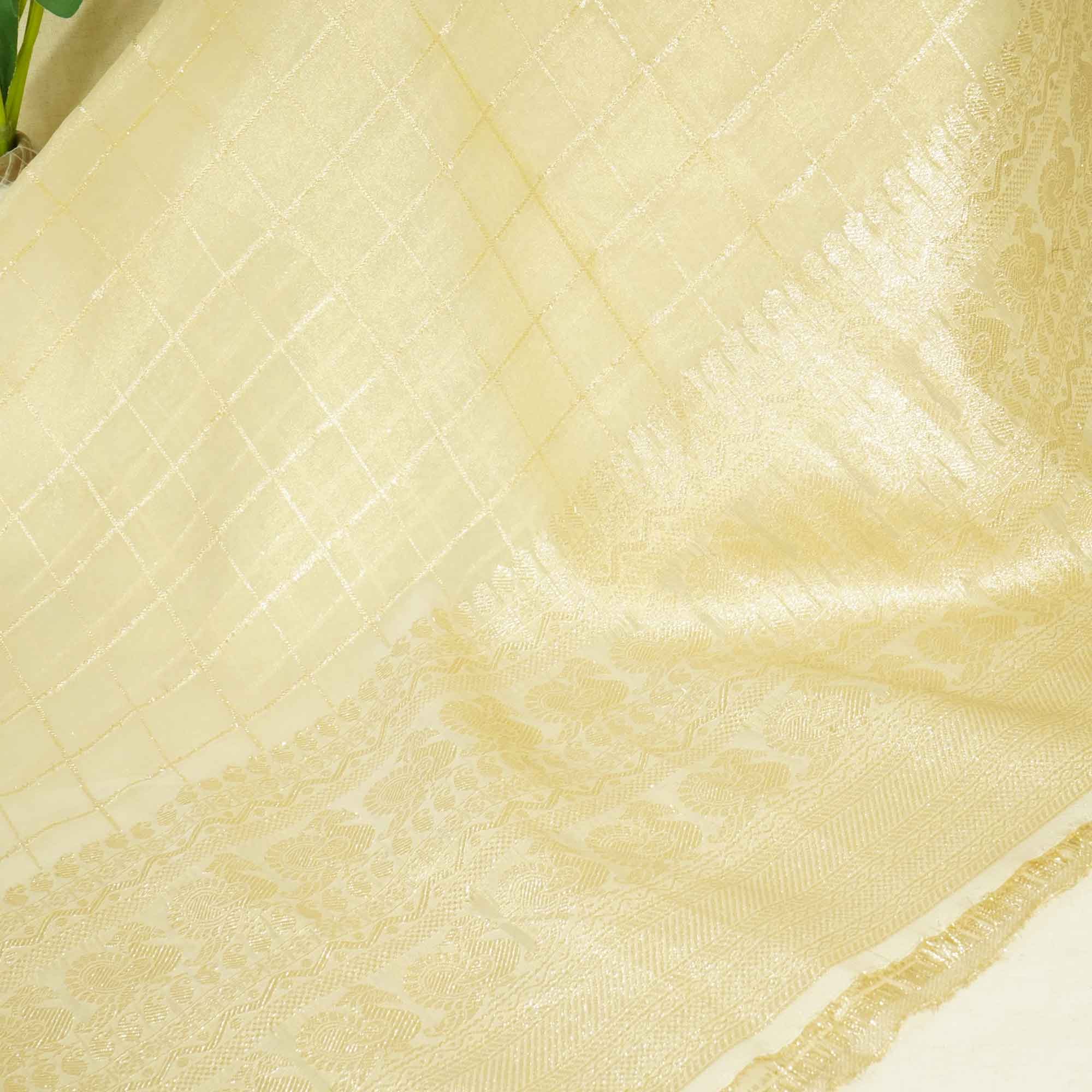 Gold Zari Check Border Work Tissue Organza DF-15706