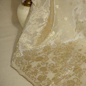 Gold Zari Embroidery Sequins Border Work Viscose Tissue DF-15709