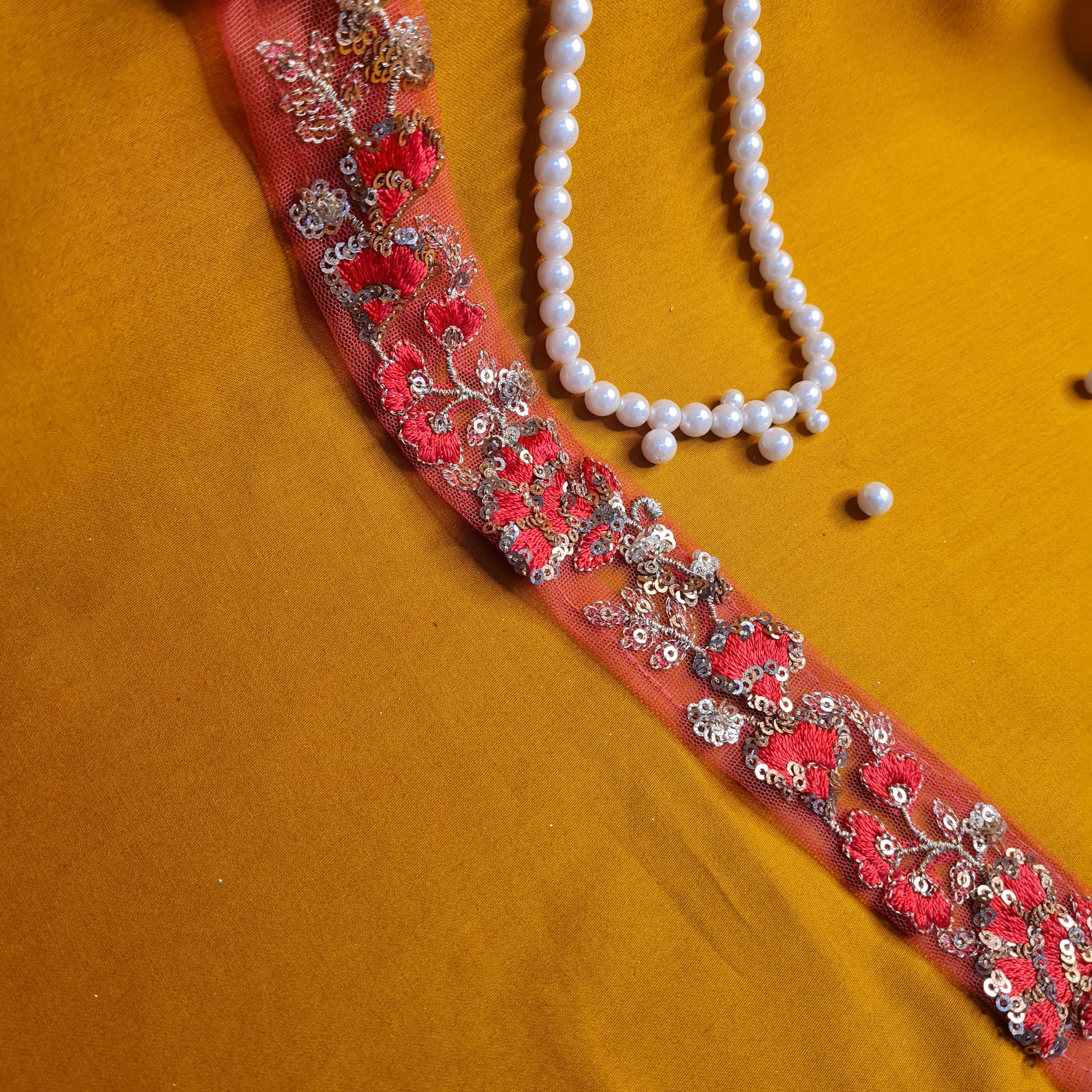 Premium Pink Sequins Embroidery Lace