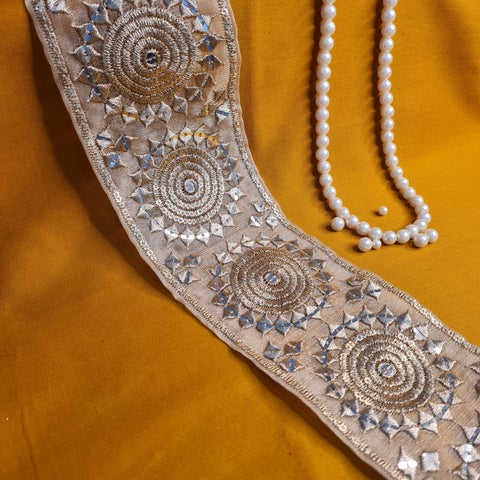 Premium Gold Zari Mirror Sequins Embroidery Lace