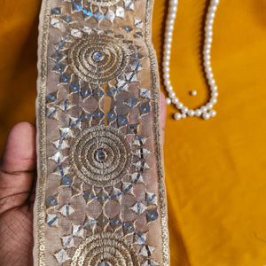 Premium Gold Zari Mirror Sequins Embroidery Lace
