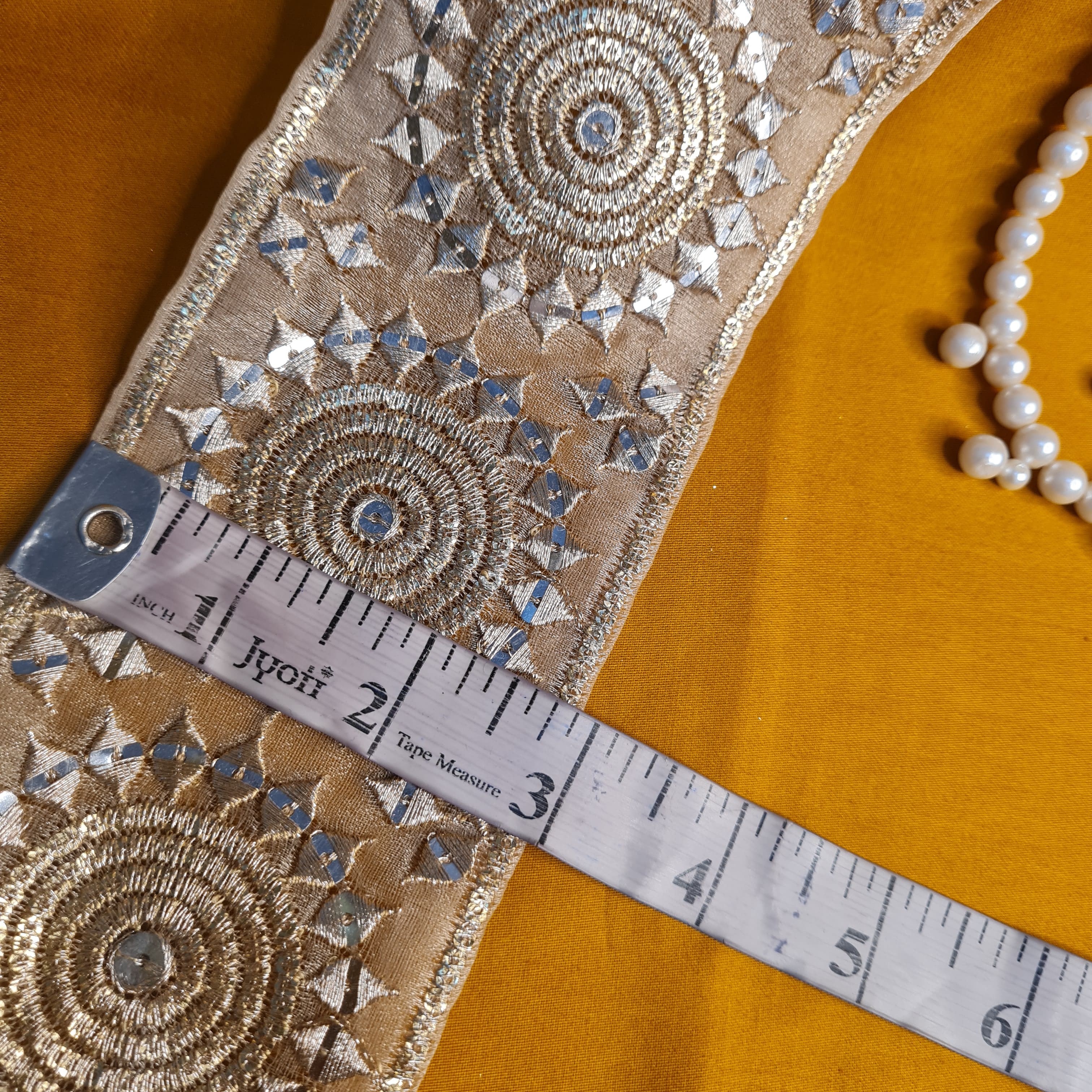 Premium Gold Zari Mirror Sequins Embroidery Lace