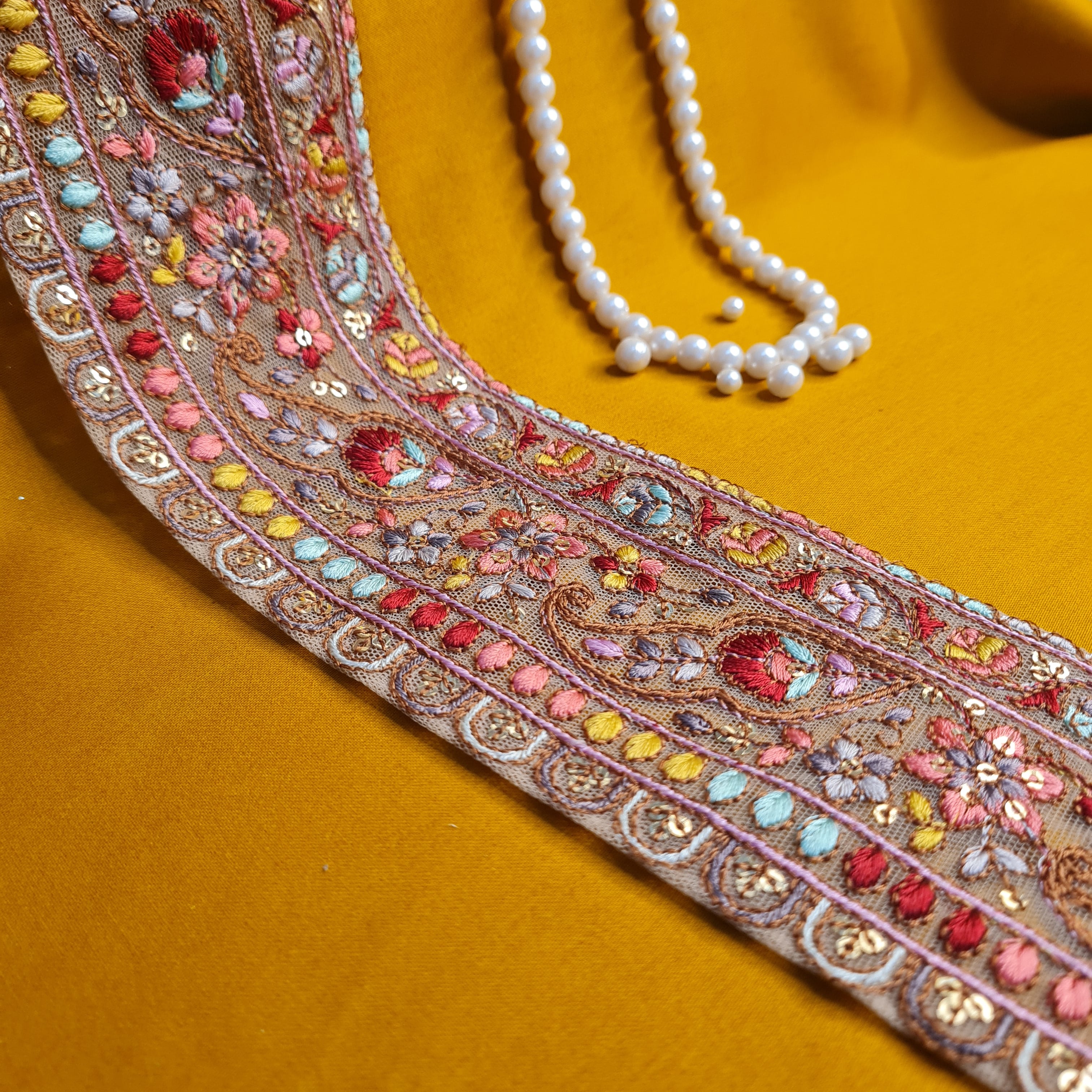 Premium Cream Multicolor Embroidery Lace
