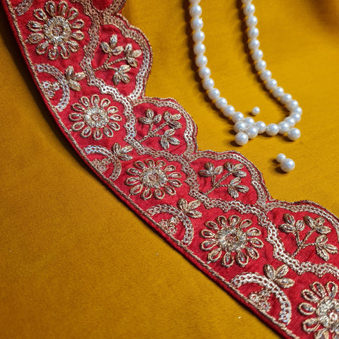 Premium Red Traditional Zari Embroidery Lace