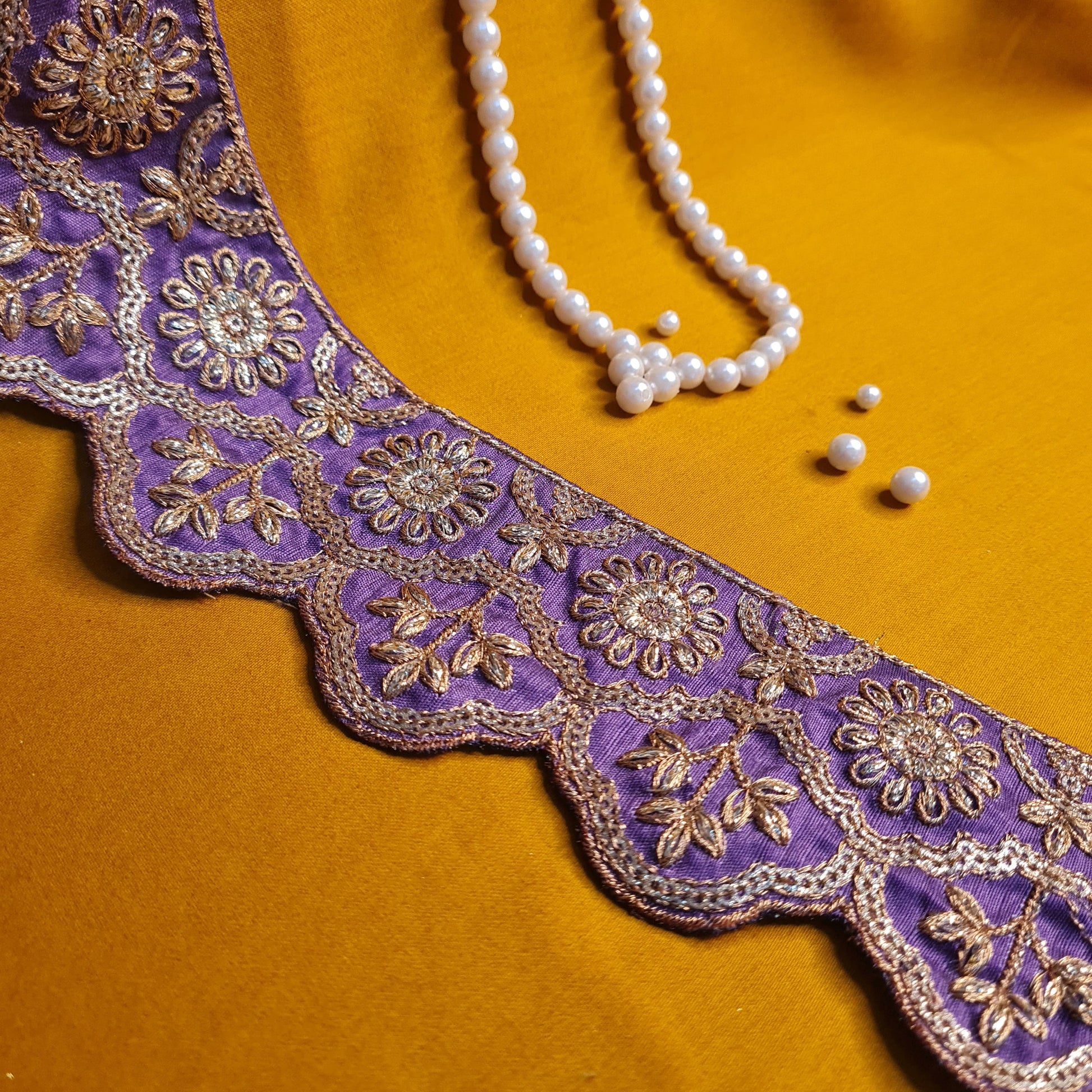 Premium Violet Pink Traditional Zari Embroidery Lace
