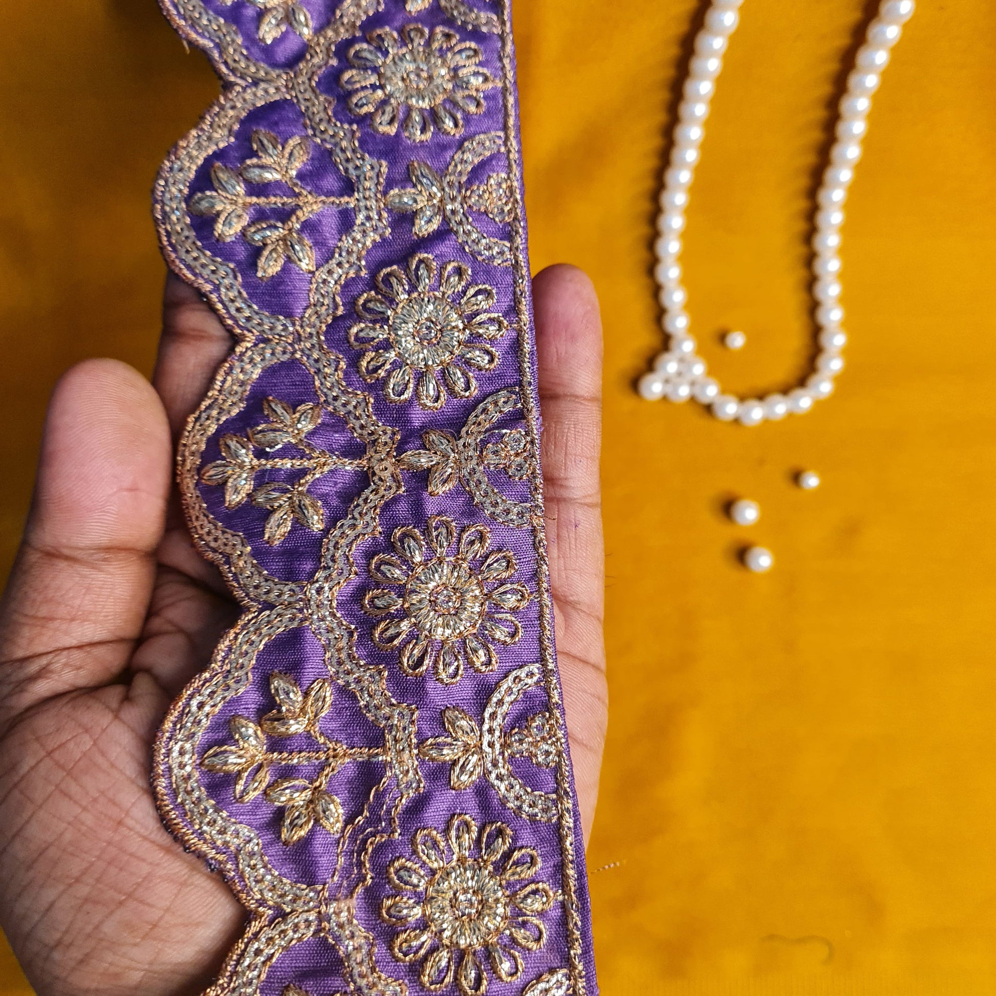 Premium Violet Pink Traditional Zari Embroidery Lace