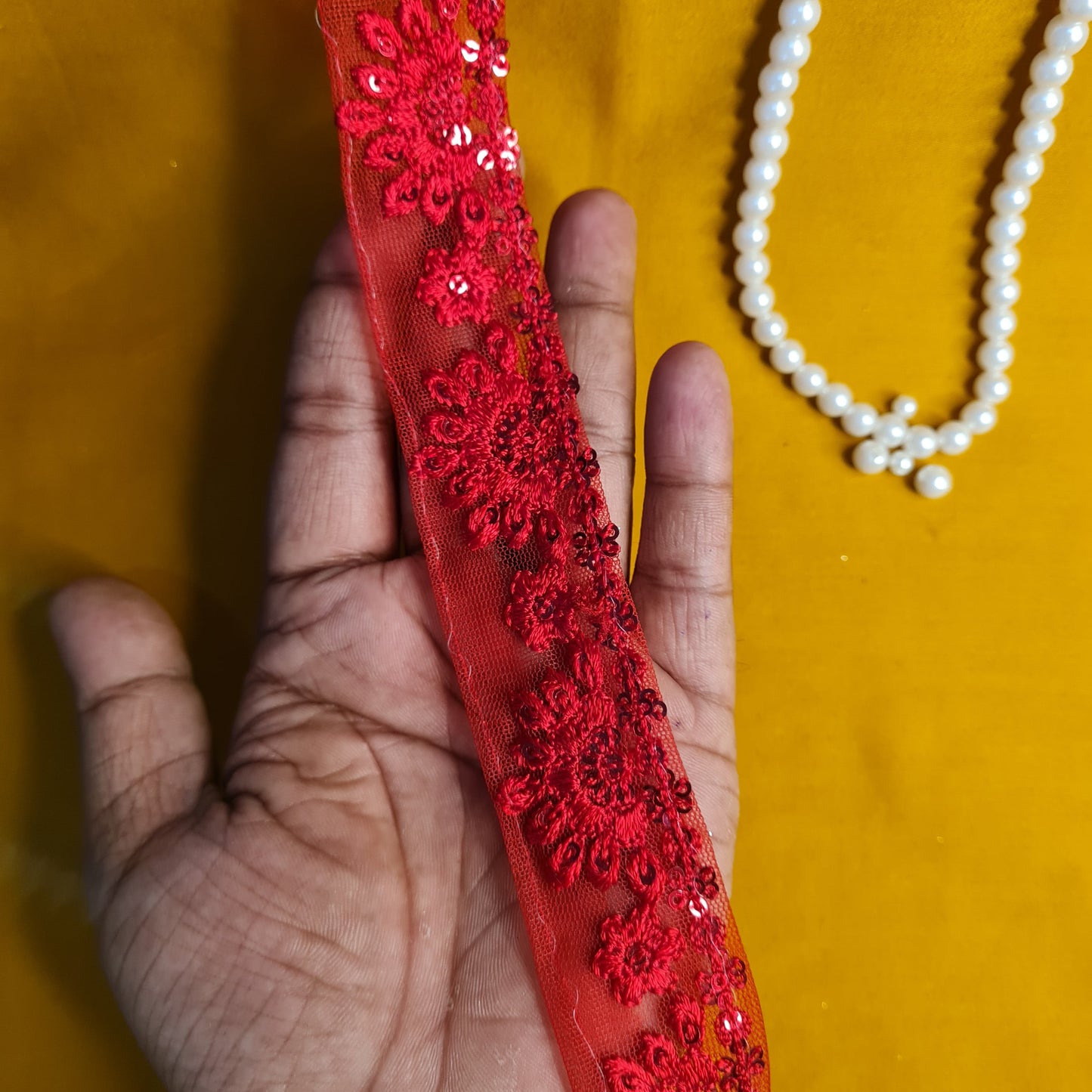 Premium Red Sequins Embroidery Lace