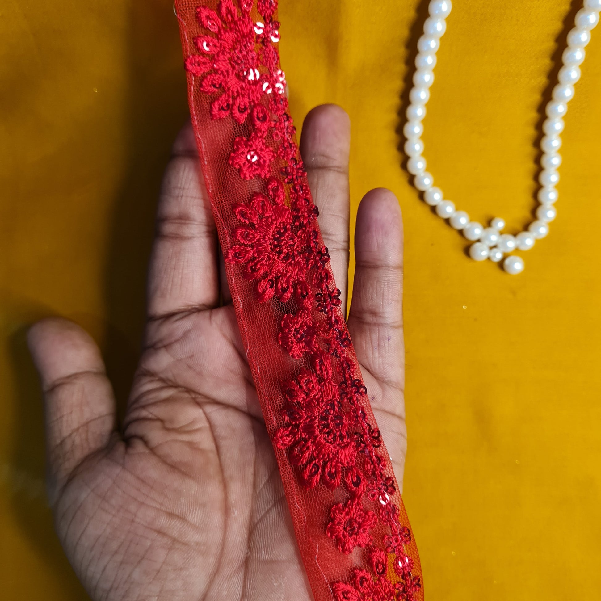 Premium Red Sequins Embroidery Lace