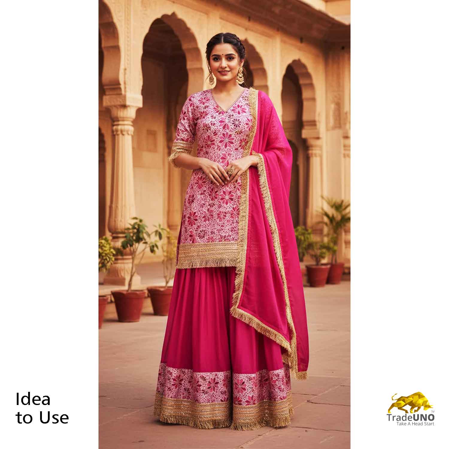 Pink Gota Embroidery Organza Fabric 15882 - TradeUNO