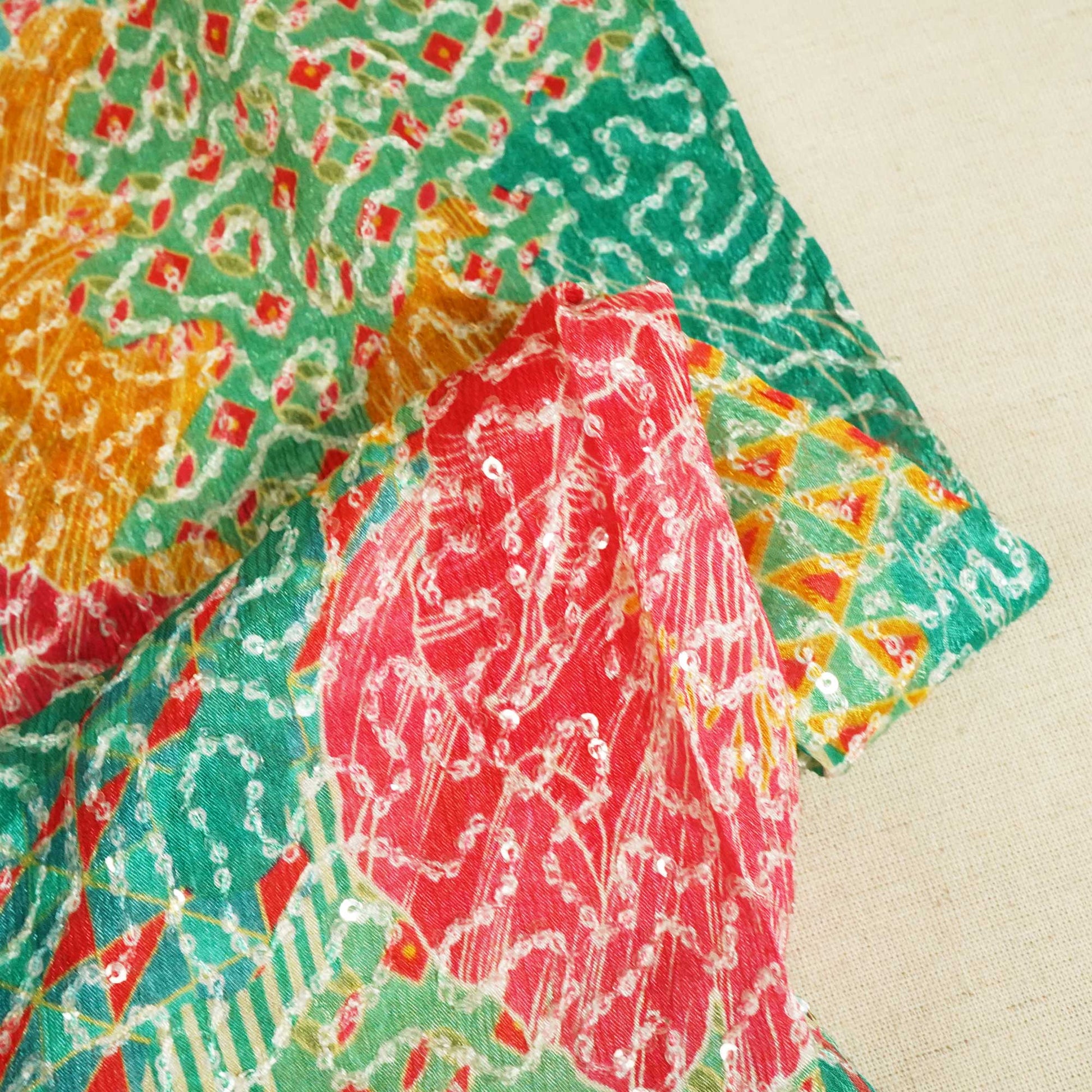 Green Floral Sequins Embroidery Chinnon Chiffon GT-15886
