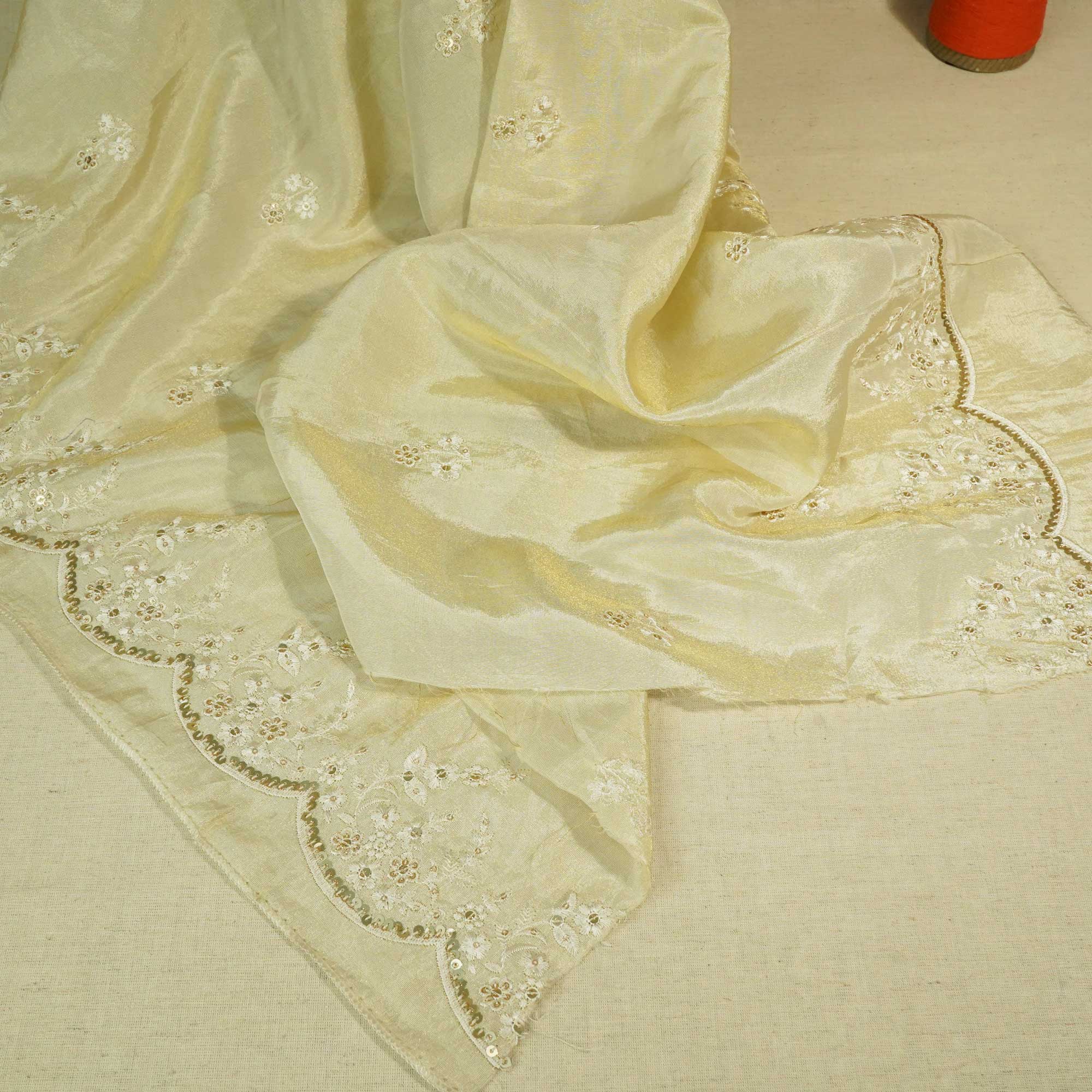 Light Gold Thread Sequins Border Embroidery Viscose Tissue DF-15890