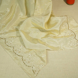 Light Gold Thread Sequins Border Embroidery Viscose Tissue DF-15890