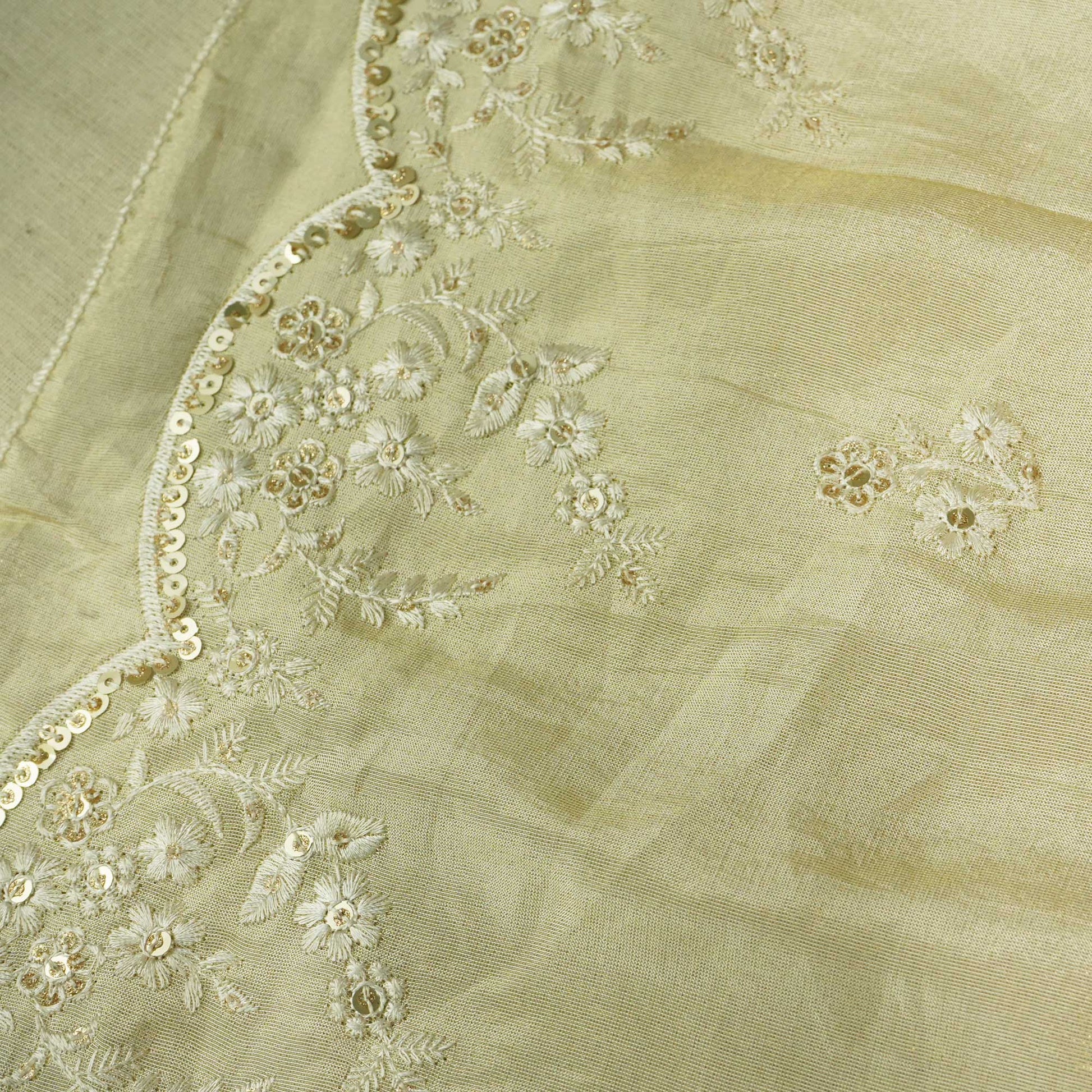 Light Gold Thread Sequins Border Embroidery Viscose Tissue DF-15890