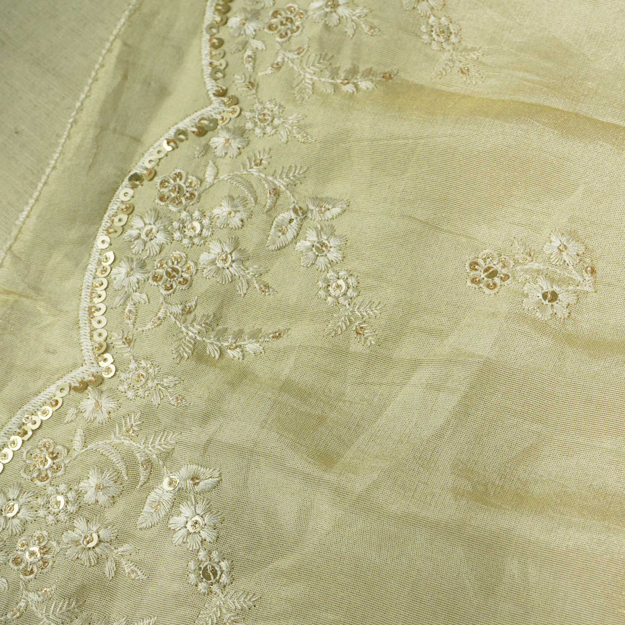 Light Gold Thread Sequins Border Embroidery Viscose Tissue DF-15890