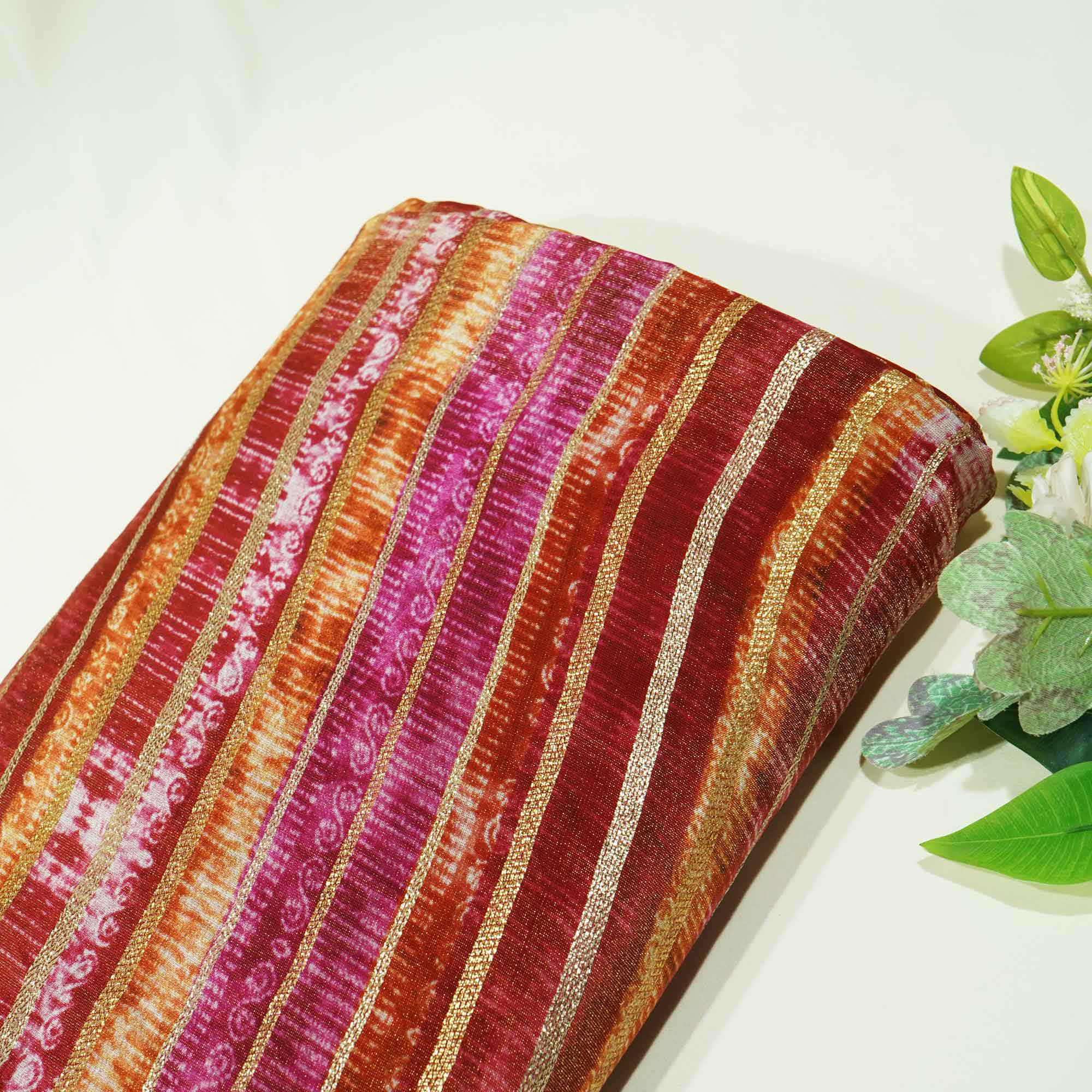 Red Multicolor Stripes Vuscose Tissue NE-15903