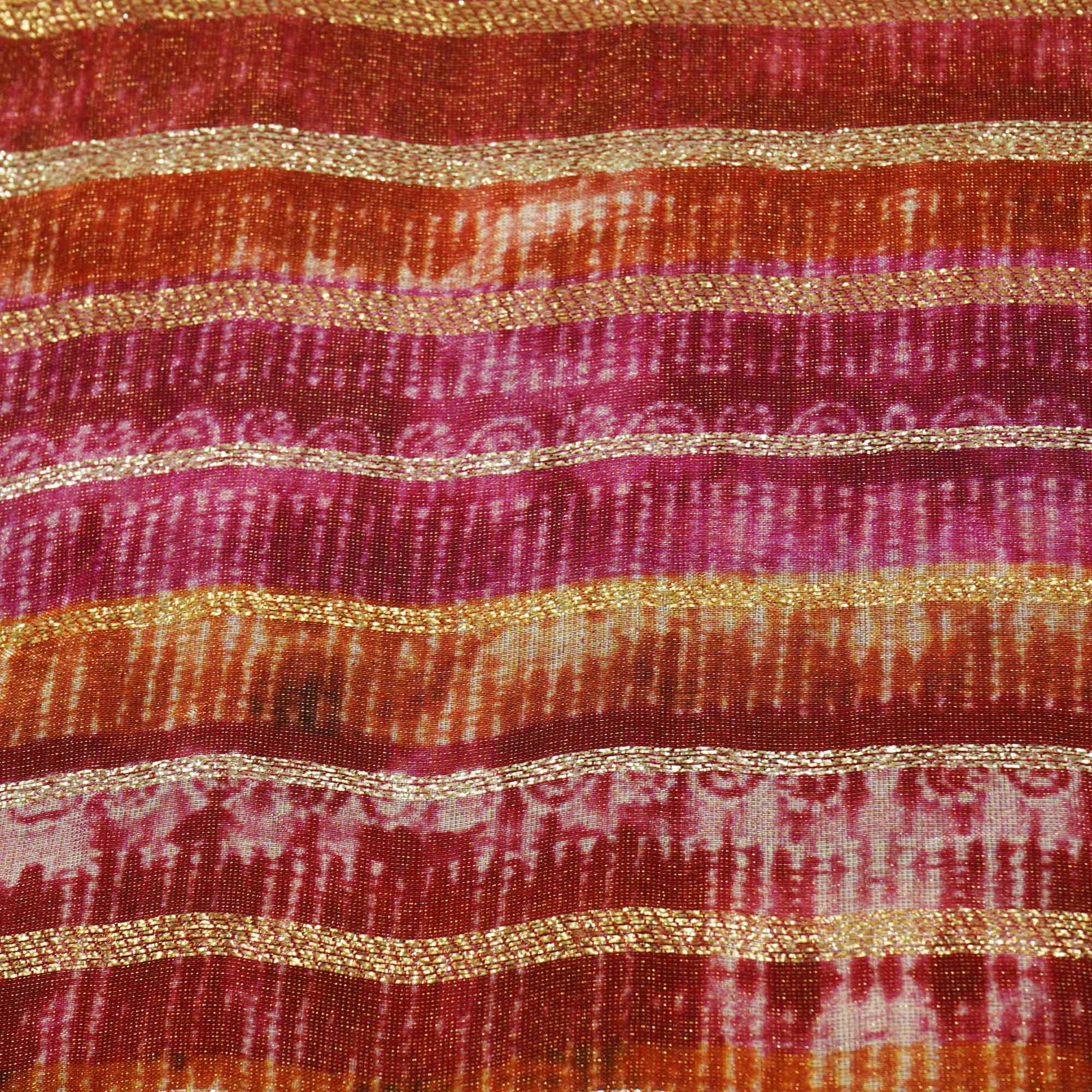 Red Multicolor Stripes Vuscose Tissue NE-15903