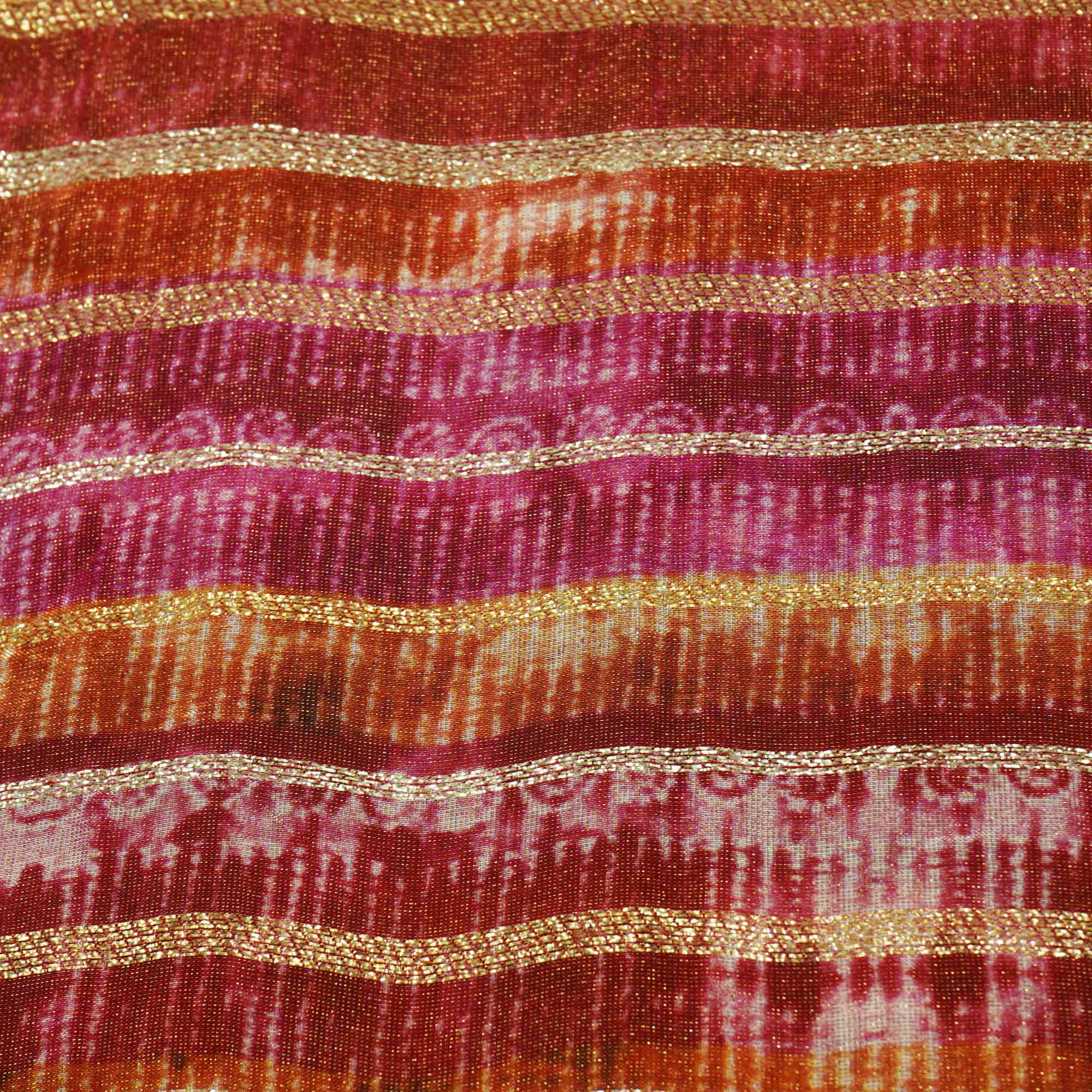 Red Multicolor Stripes Vuscose Tissue NE-15903