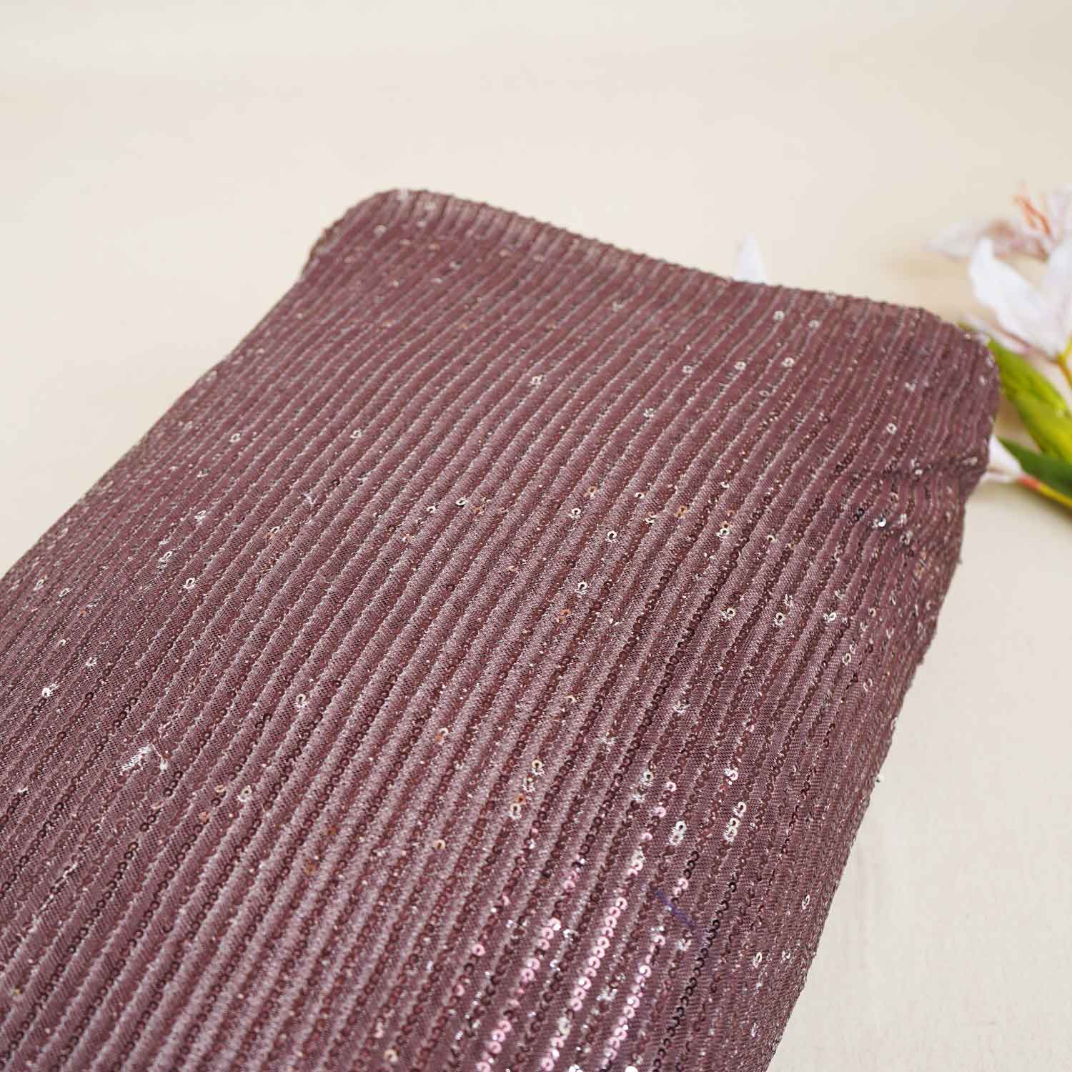 Dark Brown Ombre Sequins Embroidery Power Net Fabric - TradeUNO