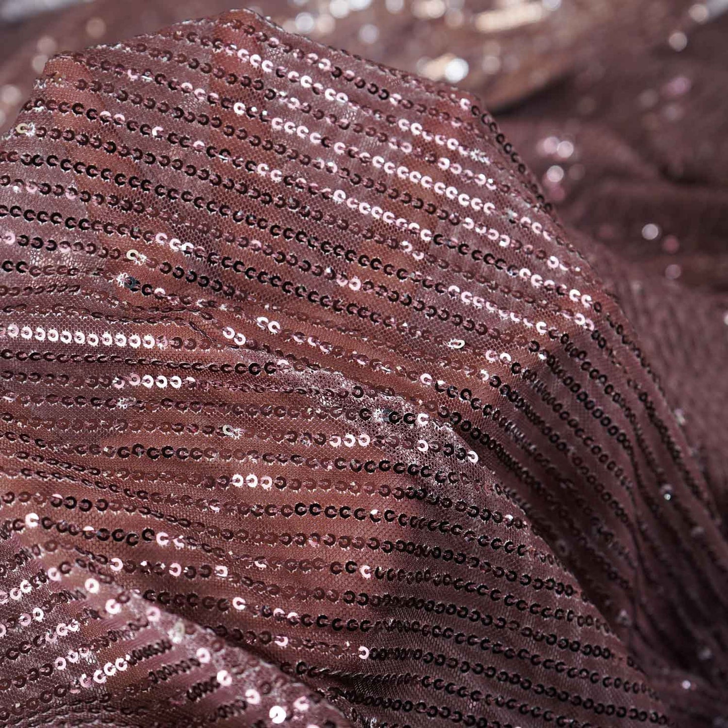 Dark Brown Ombre Sequins Embroidery Power Net Fabric